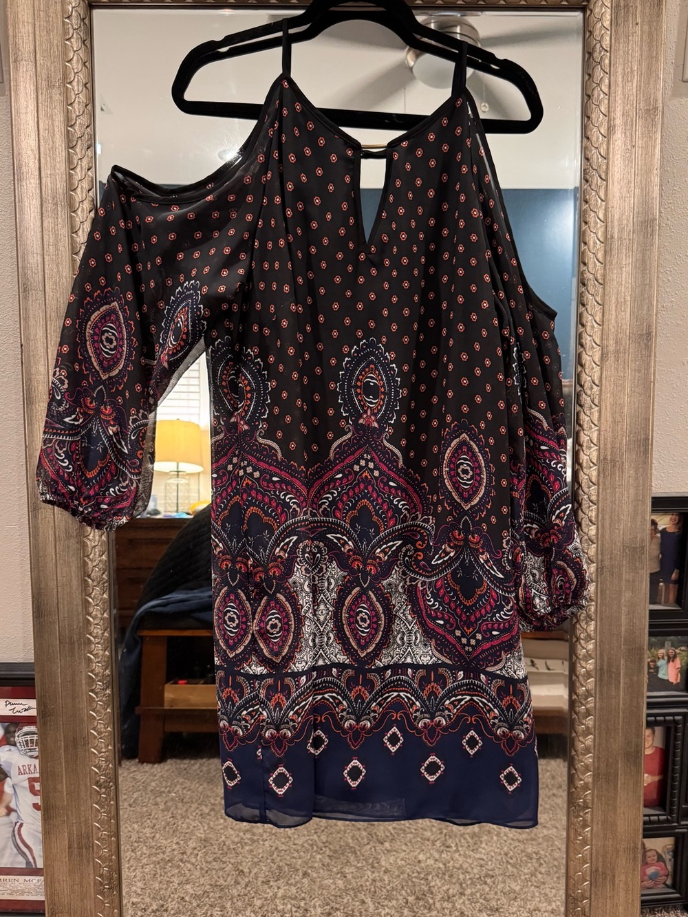 by & by Black Paisley-Print Cold-Shoulder Long Sleeve Dress